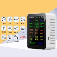 12-in-1 Air Quality Monitor Compact Portable Carbon Dioxide Detector with Real-Time Data CO2 HCHO TVOC PM2.5 PM10 CO Temperature Humidity Meter USB Charging WiFi Enabled for Home and Office Use