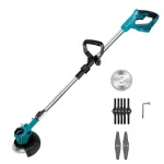 Drillpro 1500W Cordless Electric Lawn Mower Adjustable Foldable Trimmer with Three Blade Types 12000 RPM Speed Suitable for Varied Terrain 7500mAh Battery for Gardening and Pruning Needs