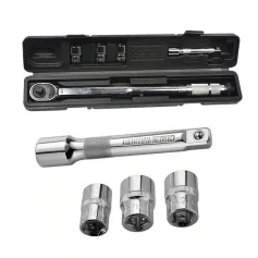 5PCS Torque Wrench Set 28-210Nm Bi-Directional Heat-Treated Steel Includes 3 Sockets 1 Extension Bar High Precision Tool