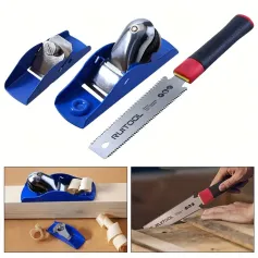 RUITOOL Hand Planer Set 3PCS Iron Body Manual Woodworking Tools with Mini Japanese Saw TPI 17 Flat Bottom Trimming Plane Uncharged Power Mode