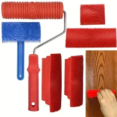6PCS Wood Graining Tool Set DIY Faux Wood Grain Roller Painting Tool with Handles Plastic Rubber Create Realistic Wood Effects for Wall Art Decor