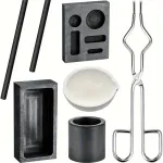 High Purity Graphite Crucible Kit 7-Piece Metal Casting Molds Set for Gold Silver Copper Melting Non-Stick Ingot Mold Metalworking Accessories