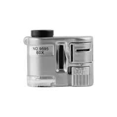 60X Handheld Mini Pocket Magnifier with UV and LED Light Portable Jeweler Microscope Magnifying Glass for Detailed Inspection Currency Tester Industrial Education and Home Use