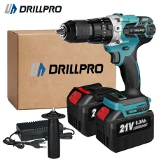 Furadeira elétrica sem escova de alto torque Drillpro 21V com mandril sem chave de 1/2\ Luz LED Funções 3 em 1 Velocidade 0-1800rpm Inclui 2 baterias