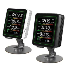 5in1 Air Quality Monitor CO2 HCHO Formaldehyde Detector High Accuracy Sensor Temperature Humidity Rechargeable Battery Long Usage Portable Indoor Outdoor Use HD Color Display ZN-MT11