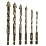 6pcs Drill Bit Carbide Sawtooth 4-Teeth Hex Shank Dry Drill Bit for Ceramic Tile Cast Iron Concrete with Ceramic Buster for Precision Positioning Ideal for Construction & Renovation Projects