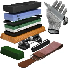 Set di pietre per affilare Premium 4 Side Grit 400/1000 3000/8000 Affilatrice per pietre per affilare Base antiscivolo Guida per levigatura Guida angolare Pietra per appiattire