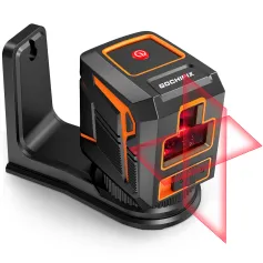 GOCHIFIX レーザーレベル セルフレベリング 360度赤色レーザーレベル ラインツール 壁掛け吸盤スタンド レシーバー付き 100フィート ラインレーザー 絵画吊り下げ用 屋外用 充電式バッテリー