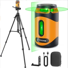 CIGMAN CM-505 レーザーレベル 360° グリーン セルフレベリング クロスライン 100フィート 充電式バッテリー パルスモード 三脚 マグネットマウント キャリーポーチ付属