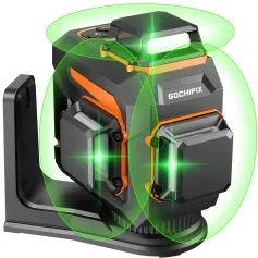 GOCHIFIX 3x360 12 Line 3D Self-Leveling Green Laser Level with Sharp 520 Laser Tube Rechargeable 5.2Ah Battery Pulse Mode & Remote Controller Ideal for Construction and Precision Leveling