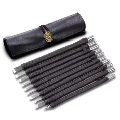 10PCS Tungsten Steel Stone Carving Kit Chisels 3mm-10mm Blade Width Engraving Hand Tools with Carrying Bag for Woodworking and Stone Carving