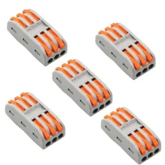 5 Pcs Mini Quick Wire Cable Connectors Universal Compact Conductor Splice Cable Push-in Terminal Block SPL1-4 Efficient Wiring Solution Reusable for Soft and Hard Wires