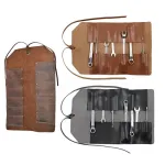 Portable Leather Tool Roll Bag Multifunction Hardware Cutter Wrench Storage Leather Roll Portable Pouch Tool Bag Wrench Tool