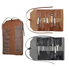 Portable Leather Tool Roll Bag Multifunction Hardware Cutter Wrench Storage Leather Roll Portable Pouch Tool Bag Wrench Tool