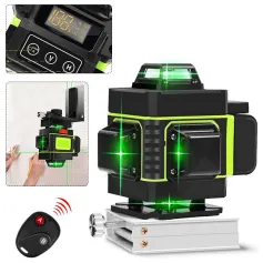 Nível a laser 4D com controle remoto de luz verde forte de 16 linhas e estrutura de fixação em parede