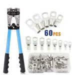 1 készlet akkumulátorkábel réz fül krimpelő szerszám HX-50B 10-1 AWG 60db rézgyűrűs csatlakozóval 8 méretű kábelsaru készlet