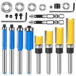 23pcs 6mm 1/4 Inch Shank Tungsten Carbide Flush Trim Pattern Router Bit Set with Bearing Milling Cutter for Wood Woodworking End Mill