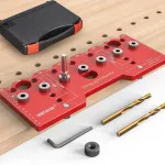 Shelf Pin Jig and Hinge Jig Two-In-One Aluminum Alloy 1/4in and 5mm Drill Bits All-Metal Cabinet Hardware Drill Guide