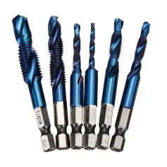 6 pezzi M3-M10 1/4 di pollice gambo esagonale filettatura metrica punte per trapano e maschi HSS con rivestimento nano blu