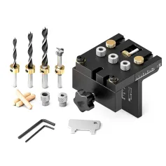 Ganwei Woodworking 3 In 1 Dowelling Jig Kit Adjustable Pocket Hole Jig 6/8/10/15mm Drilling Guide Tenoning Pin Hole Puncher Locator