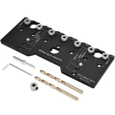 Adjustable Aluminum Alloy Cabinet Hardware Jig Shelf Pin Jig with 2 PCS 5mm Drill Bits Woodworking Pocket Hole Punch Locator Drill Guide
