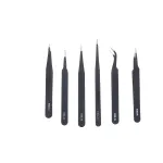 6PCS ESD10-15MM Stainless Steel Tweezers Industrial Curved Straight Repair Tools Tweezers