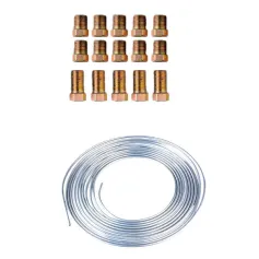 Rouleau de 25 pieds de tuyau de frein en acier zinc de diamètre extérieur 3/16 po avec 15 raccords et accessoires de remplacement