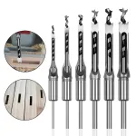 6PCS Woodworking Square Hole Drill Bit Sharp Mortising Chisel Set 6.4/8/9.5/12.7/14/16mm Drill Bit