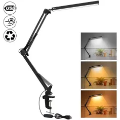 10W LED Desk Lamp with Clamp Adjustable Swing Arm Dimmable 10 Brightness Levels 3 Color Modes Eye-Care Lighting for Home Office