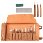 Carving Knife Set 12PCS Wood Handle High-Quality Carbon Steel Blades with Leather Roll and Sharpening Kit for Woodworking Sculpting and Whittling