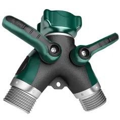 3/4\ 2-Way Hose Splitter Heavy Duty Zinc Alloy with TPR Coating Universal Thread Dual Shut-off Valve Garden Cell Cell Connector