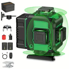 LFINE 4D 16ラインレーザーレベル、デュアル充電式バッテリー、USB電源、セルフレベリングマルチラインクロスレベリングツール、デラックスファブリックポーチとワイヤレスリモコン付き、建設および住宅改修用