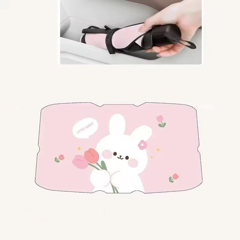 Creative Car Retractable Sunshade Foldable Umbrella Thermal Insulation UV Protection Cartoon Bear Rabbit Print Anti-UV Sunshade