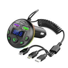 Car Bluetooth 5.0 FM Transmitter MP3 Modulator Player Handsfree Audio Receiver With 3 in 1 Charge Cable for IPhone Huawei Xiaomi
