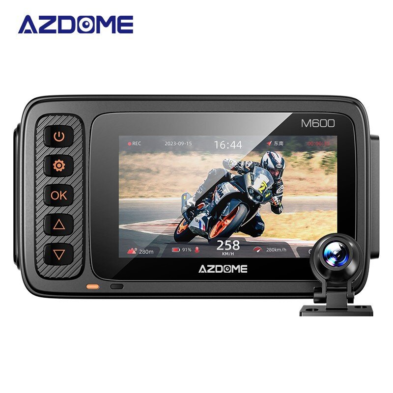 AZDOME Motorcycle Driving Recorder Front Rear Dual Lens DVR BSD Warning Function Waterproof Lens HD Wide Angle GPS Track M600