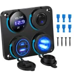 4 in 1 12V Socket with Single Switch 12 Volt Socket Motorhome with LED Voltmeter On/Off Switch Panel for Car Boat Motorhome Truck GPS Truck