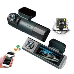 3 Lens 1080P WiFi WDR Dash Cam 3.16 Inch IPS Screen Front Interior Rear Car Driving Recorder Camera 170° Wide Angle Night Vision Motion Detection