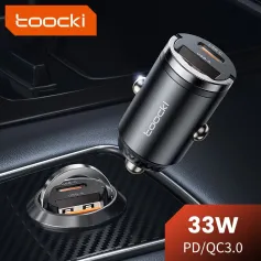 Автомобільний зарядний пристрій Toocki 33 Вт USB-A+USB-C з подвійним виходом підтримує конструкцію міні-кільця PD/QC3.0 для iPhone15/iPhone14/iPhone13/iPhone12/ Pad Pro/Air/Mini/GPS/Driving Recorder