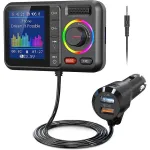 Car MP3 Bluetooth Player Large Screen Card USB Bluetooth FM Transmitter for Hand Free Driving Car Charger Compatible with Voice Assistant