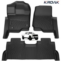 3pcs ڕایەخی زەوی بۆ فۆرد F250 F350 F450 F550 2017-2025 هەموو کەشوهەوا TPE دەستەی کابینەی سەتڵی کورسی ژێر کۆگای کورسی دژە ئاو ئاسان خاوێن دەکاتەوە بێ ژەهراوی بێ بۆن گەرمی پلاستومەر
