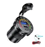 12-24V Dual USB Car Charger Socket PD+QC3.0 With Colorful Voltmeter ON/OFF Switch for Bus Trailer Boats