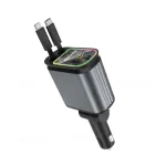 120W 4 in 1 Fast Charging Car Charger Retractable USB Charger with Ambient Light and 2 USB Ports Adapter Type C Apple Charger Port Cable