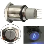 12V 16mm防水モーメンタリホーンメタルプッシュボタンスイッチ青色LED点灯
