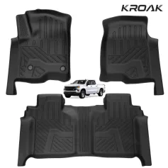 ڕایەخی زەوی دژە خلیسکان ئاسان بۆ پاککردنەوەی ڕەش بۆ 2019-2025 Chevrolet Silverado 1500/GMC Sierra 1500 & 2020-2025 Chevy Silverado/GMC Sierra 2500HD/3500HD Crew Cab لەگەڵ سندوقی هەڵگرتنی پشتەوەی ژێر کورسی کورسی سەتڵی پێشەوە