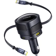 Baseus Car Charger Dual Retractable Cable PD QC SCP AFC PPS Fast Charging 180° Rotating For Tablet for iPhone for Samsung Huawei Xiaomi