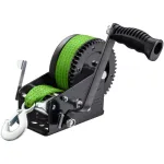 Heavy Duty 3500lbs Boat Trailer Winch with 33ft Green Strap Manual Winch Handle Dual Gear 4 1/8 1 Ratio for Boats Jet Skis Marine