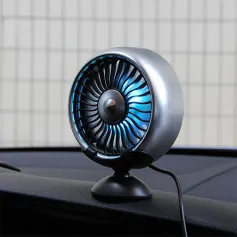 5V USB Car Fan 3 Speed Adjustment Air Cooling Colorful Light 360° Rotation Multi-function Center Console Mini Cooler