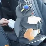2 in 1 Car Mounted Tissue Box Cartoon Plush Doll Auto Armrest Box Hanging Paper Drawer Storage Car Trash Can Tissue Holder