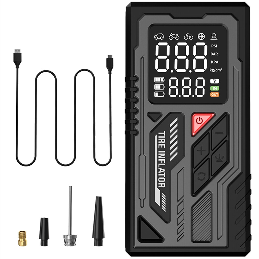 ATJ-026 Portable Wireless Tire Inflator 150 PSI Max 4000mAh Battery Fast Inflation Digital Display LED Light Type-C Charging Versatile Accessories Motorcycles Cars Bicycles Balls