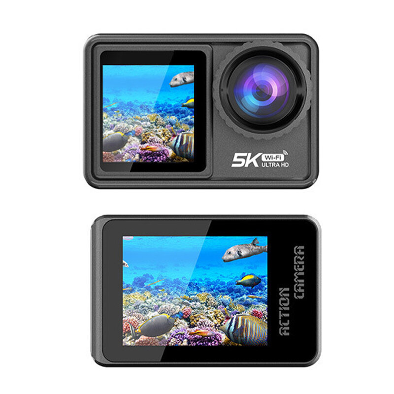 AUSEK 5K 30FPS Action Camera Dual Screen Outdoor Anti-Shake Action Camera HD Waterproof Helmet 1.4-Inch Front Screen 2.0-Inch Rear Screen Cycling Recorder